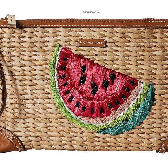 MICHAEL KORS Watermelon Woven Straw Large CLUTCH - Picture 6 of 8
